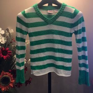 Super soft child green and white striped sweater